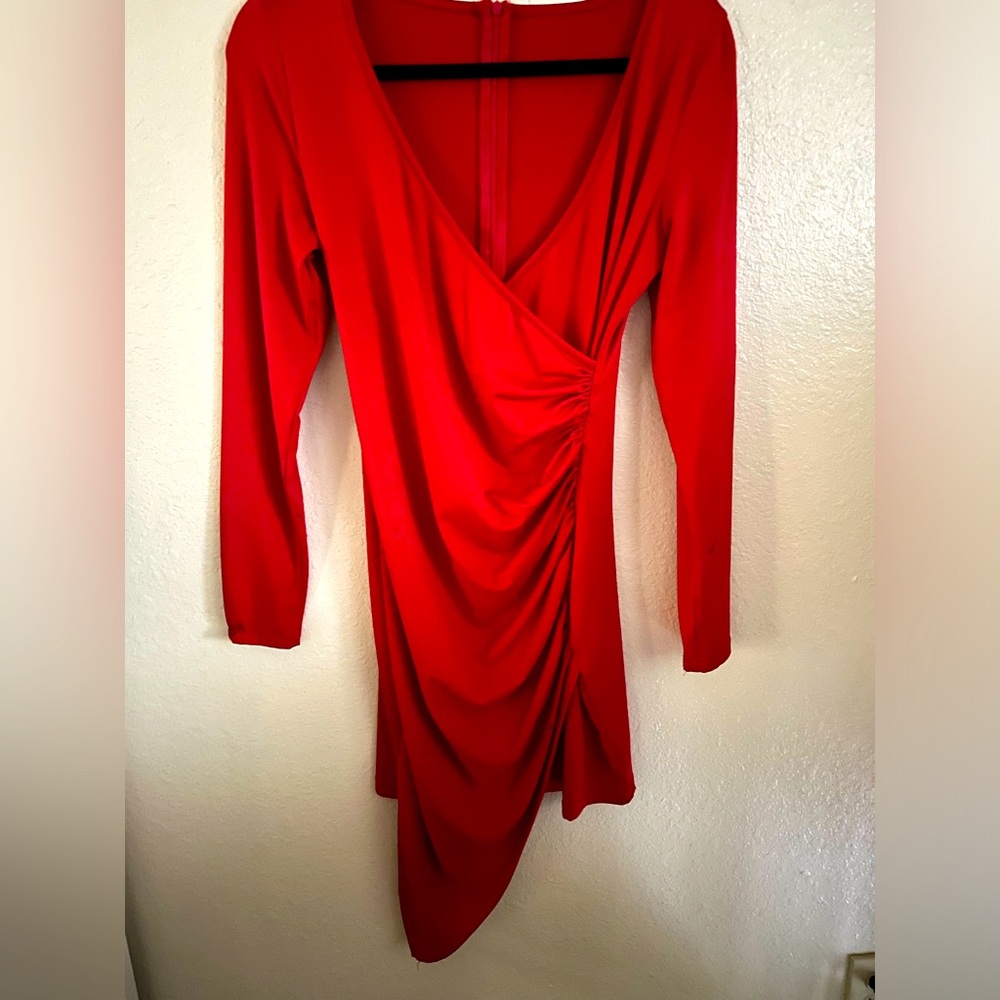Red sexy long sleeved dress